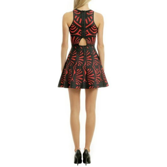Parker Red and Black Tribal Sleeveless Fit  &  Flare Clarence Dress XS - Picture 3 of 7